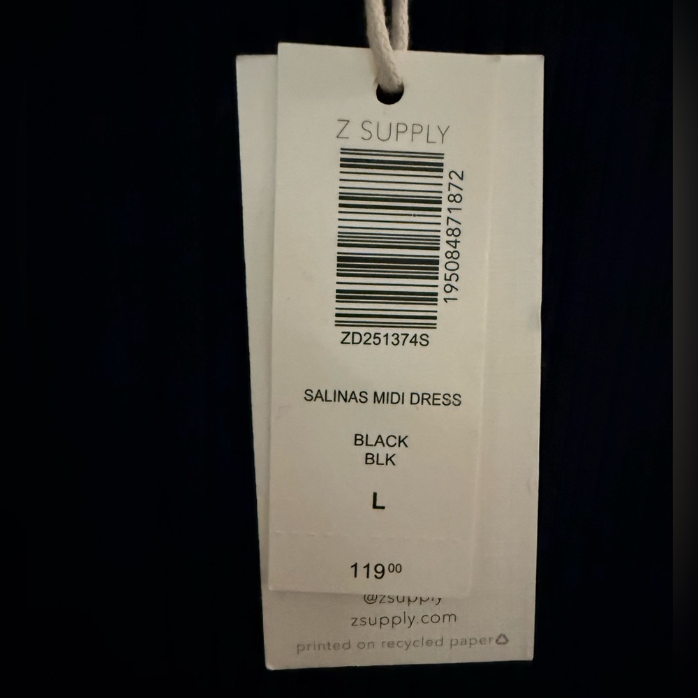 NWT | Z SUPPLY | SALINAS MIDI DRESS IN BLACK | SIZE: L - Picture 8 of 8